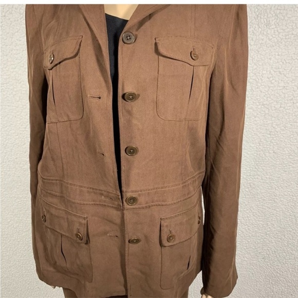 Vtg LRL Ralph Lauren Womens Brown Silk Chore Utility Coat Jacket Sz M Preppy - Picture 2 of 7
